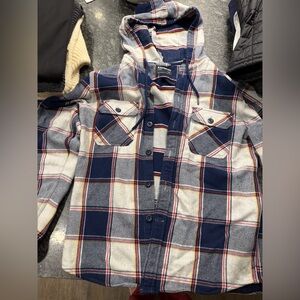 Express Navy and Gray Plaid Flannel Shirt